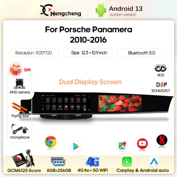12.3" Dual screen For Porsche Panamera 2010-2016 Car Multimedia Video Player GPS Navigation Radio Android 13 Carplay 4G Auto 360